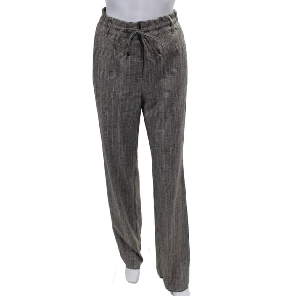 Marella Womens Dress Pants Gray Plaid Viscose Drawstring Inseam 36 Size 12